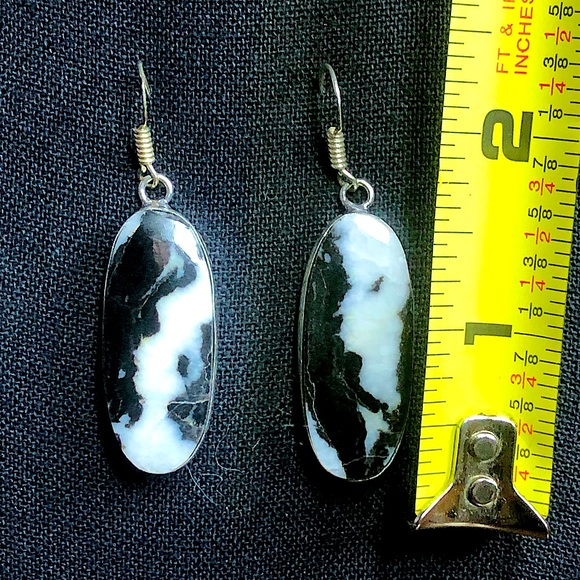 Sterling Silver Old Southwest White Buffalo Turquoise Cabochon Drop Earrings 925